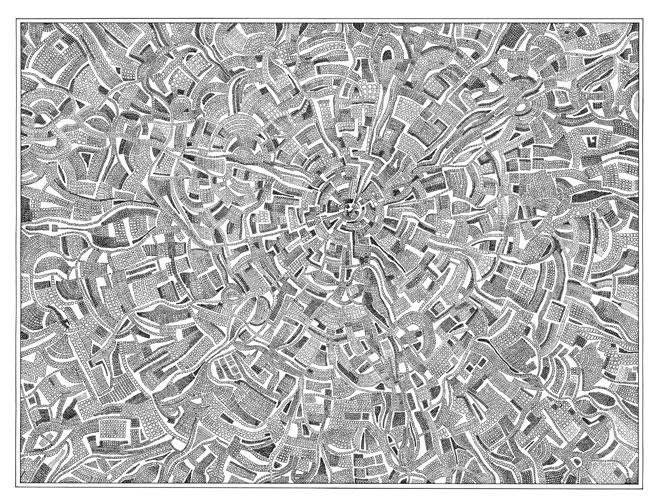 Expansion, 2013, dessin, stylo encre sur papier 80 g contrecollé, 55 x 73 cm /// Production LIVING ROOM 2013 Expansion, 2013